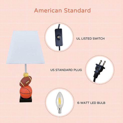 HERBESTBAY 14 Inch Bulb Kids Table Lamp, Football, Basketball & Baseball Design with Cute Lampshade, Sports-Themed lamp