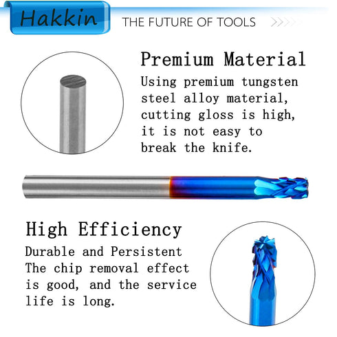 20 Set, 1/8" Hakkin Pcs Carbide Rotary Burrs End Mill CNC Router Bit, Shank Nano Blue Coating Ball Nose End Mill
