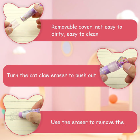 Cute Cat Paw Erasers, 4 Pcs Rubber for Kids, Cat Paw Lipstick Eraser, Cat Claw Eraser for Office School Supplies
