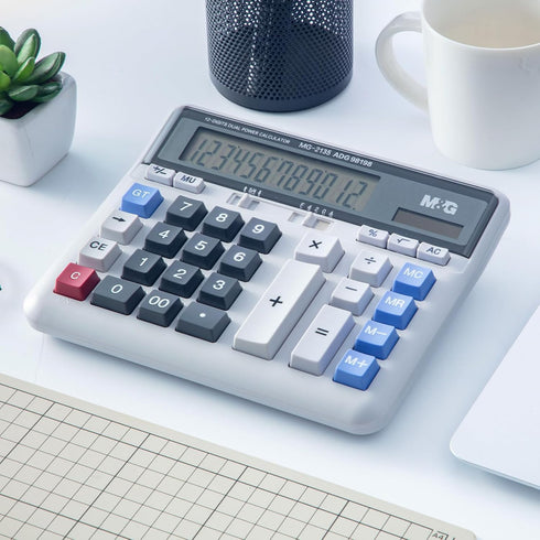 M&G Desktop Calculator, 12 Digits Extra Large LCD Display, Dual Solar Power and Battery, Basic Financial Calculator