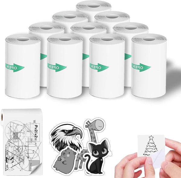 Qhzxcvlk 10 Rolls Sticker Printer Paper, Mini Thermal Printer Paper, inkless Print Papers