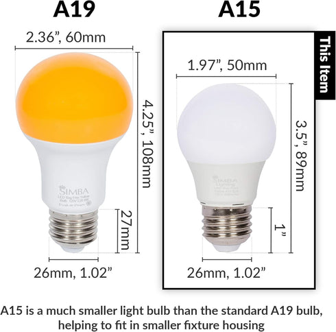 Simba Lighting LED Bug Non-Attracting Yellow Bulb, 5W 40W Equivalent, 4 Pack, Outdoor Porch Light, Amber Warm 2000K