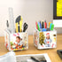 HIIMIEI Acrylic Rotating Pen Holder - Desk Organizer with Picture Frame for 4 Family Photos (White)