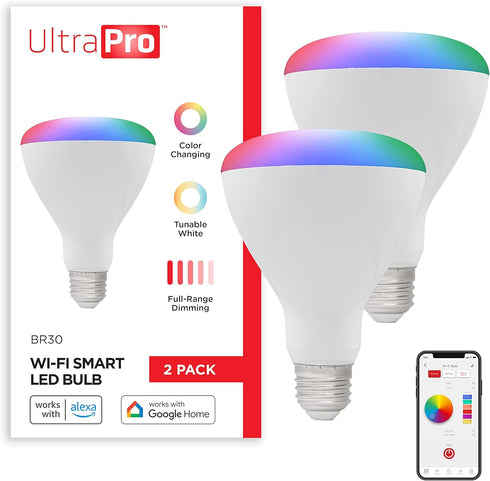 UltraPro Wi-Fi LED Smart Light Bulb, BR30, 65W Equivalent, RGB, Color Changing,