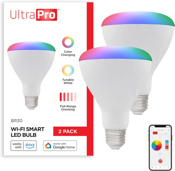 UltraPro Wi-Fi LED Smart Light Bulb, BR30, 65W Equivalent, RGB, Color Changing,