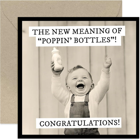 Funny New Baby Greeting Cards for Expecting Parents - 'Poppin Bottles' Hilarious
