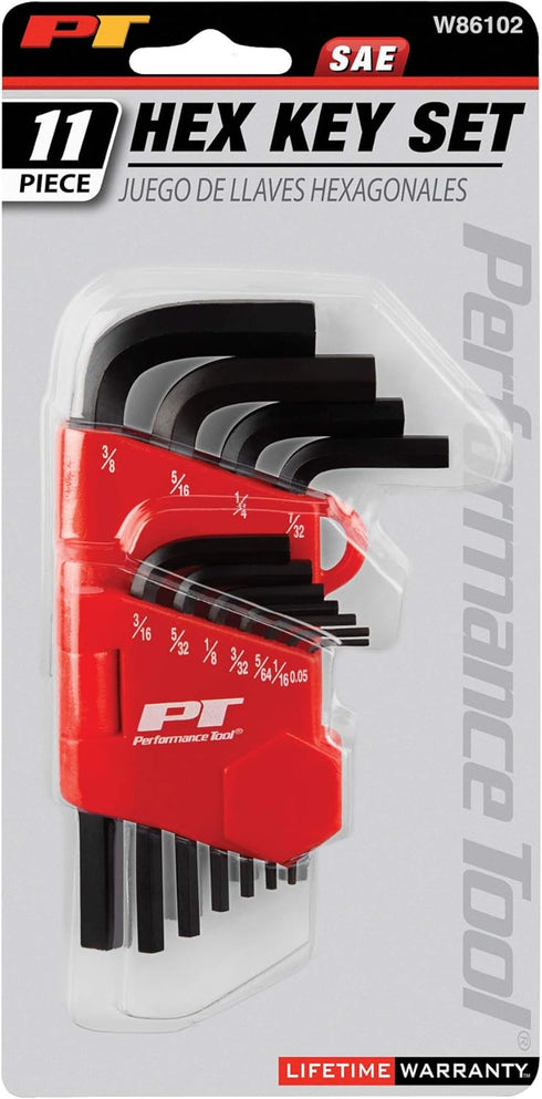 Performance Tool W86102 11-Piece SAE Folding Hex Key Set with Organizer and Black Oxide Finish