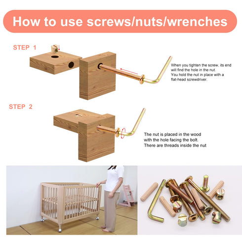 weideer 26 Set M6x20/40/50/60/70/80mm Crib Screws Hardware Replacement Kit Baby Bed Frame Bolts Barrel Nuts Wooden