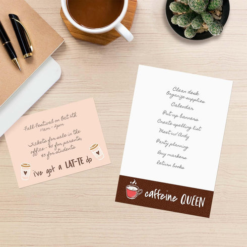 Coffee Lover Themed Sticky Note Ensemble Set, 5 Snarky Caffeine Designs in Various Sizes