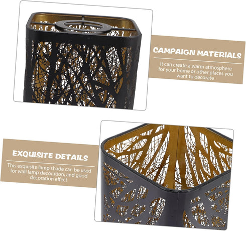DOITOOL Metal Small Lamp Shade with Tree Pattern Wrought Hollow Carved Lampshade for Pendant Floor Table Lamps
