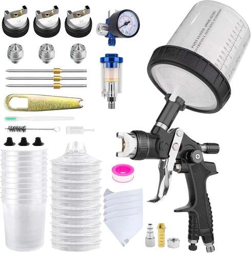 HVLP Air Spray Gun Kit Includes 10 Disposable 650ml Paint Cups with
