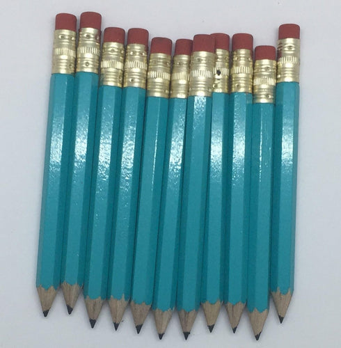Express Pencils Half Pencils with Eraser - Light Turquoise Mini Non-Toxic Hexagon Golf Pocket Pencils, Box of 72
