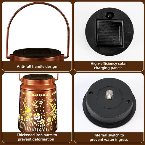 Hummingbird Solar Lanterns Outdoor Waterproof Gifts for Women Grandma Gifts for Mom Garden Decor Solar Hanging Lantern