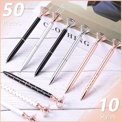 Leinuosen 50 Pieces Bridal Shower Crystal Diamond Pens Bulk Wedding Bling Ballpoint Pen for Women Girls