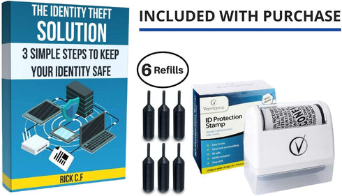 6 Vantamo Identity Theft Protection Roller Stamp for Hiding Sensitive Information, Wide Confidential Stamp with Ink