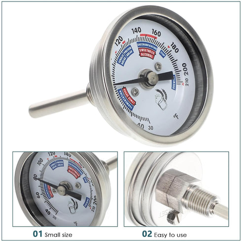 2-inch 304 BESTOYARD Professional Dial Wine Thermometer Stainless Steel Corrosion-Resistant Dual-Metal Brewing