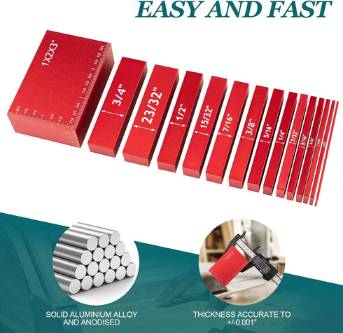 15 Setup Set PCS Blocks for Woodworking, Precision Aluminum Height Gauges for Router and Table Saw, Up Blocks