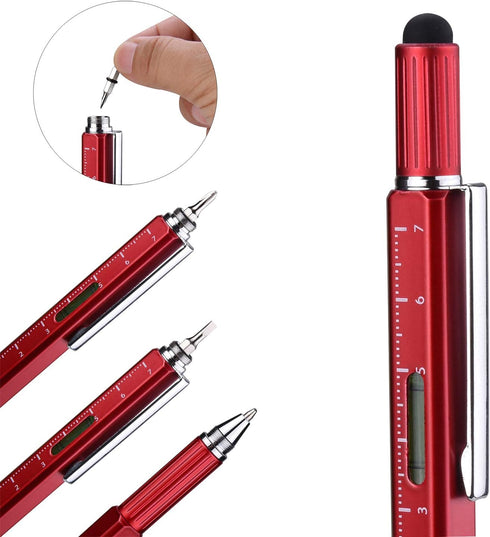 Useful Gadgets Business Gift, 6 in 1 Silver Tool Pen with Ruler, Level Gauge, Ballpoint Pen, Stylus, 2 Screw Drivers