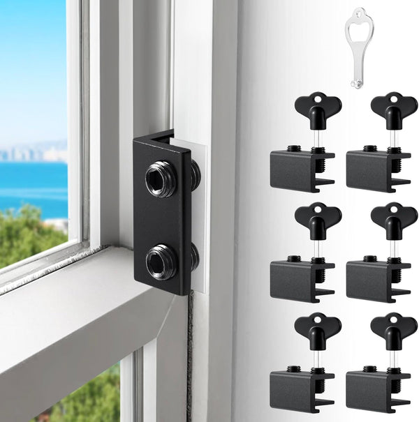 Sliding Window Locks (6 Pack), Adjustable Aluminum Window Stoppers for Up and Down Windows