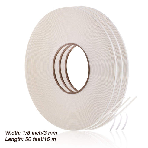 3 Rolls Double Sided Foam Tape, PE Roll Double Faced Sponge Adhesive Mounting Tape (1/8 Inch by 50 Feet)
