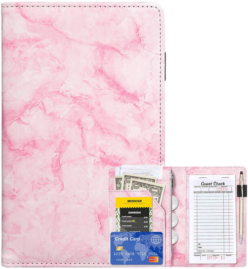 Server Books for Waitress - Marble Texture Leather Waiter Book Server Wallet with Zipper Pocket, Cute Waitress