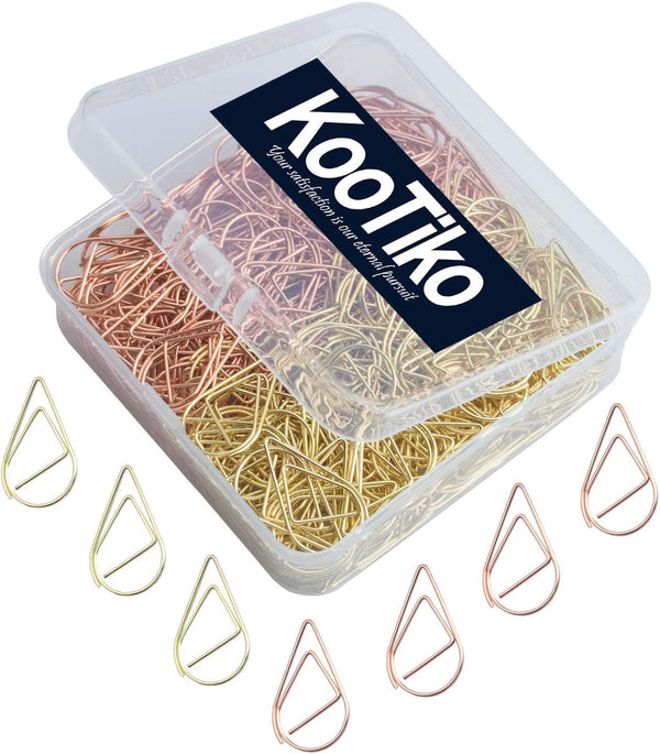 Gold and Rose Gold Cute Paper Clips Set, 300 Pcs, Smooth Stainless Steel, Tear-Shaped, Small for Office Supplies
