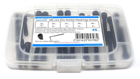 iexcell 25 Pcs M5 x 25/30/35/40/45 Alloy Steel 12.9 Grade Hex Socket Head Cap Screws Bolts Assortment Kit