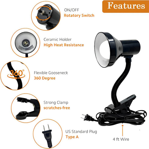 Xtricity Clip on Desk Lamp, 360° Flexible Gooseneck with 6W A19 Bulb, 10.25” Height Black Finish Reading Light (2 Pack)