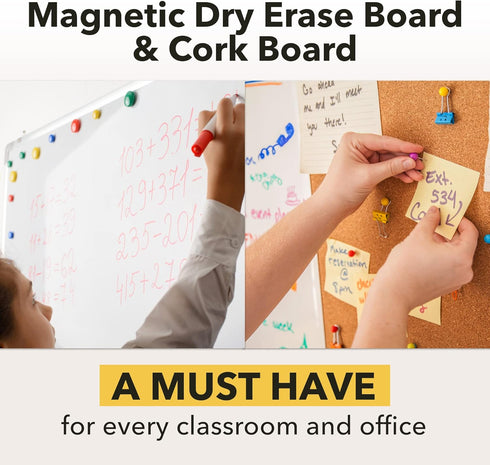 Besso Vision Board 2024: Dry Erase Cork Board Combo Set - 20" x 28" Magnetic White Board and Cork Bulletin Combination
