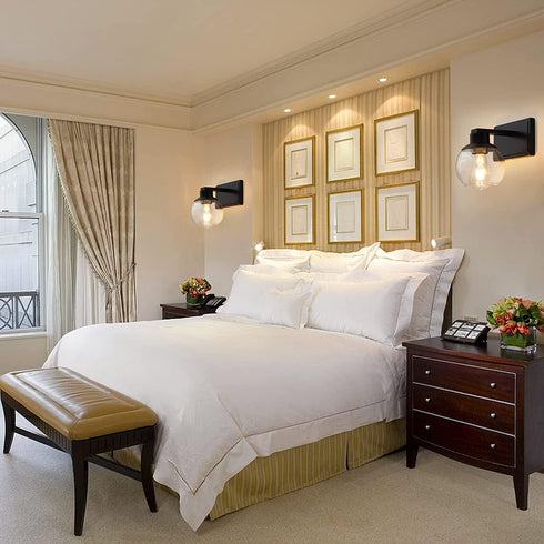 Set 2, Set E26 Bathroom Sconces of Black Wall Sconces of Two, Bathroom Vanity Light with Clear Glass Shade, Modern Wall