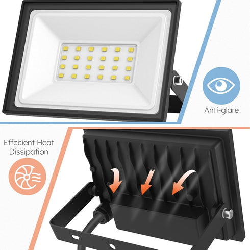 2-Pack 30W 5400 IP66 5000K LED Flood Lights Outdoor Lumens Super Bright Security Lighting, Waterproof, Daylight
