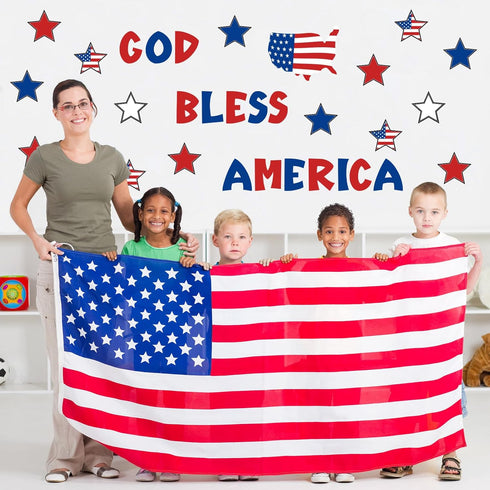 Whaline 60Pcs 4th of July Bulletin Board Decorations, God Bless America Patriotic Cut-Outs for School Decor