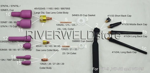 RIVERWELD 41V24 TIG Back Caps Long Fit for SR DB PTA WP 9 20 25 TIG Welding Torch Series, 5pk