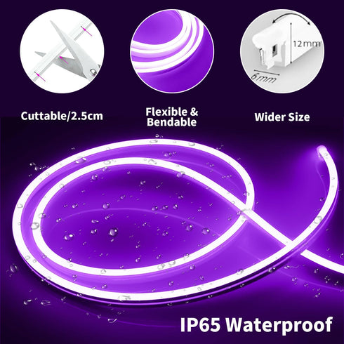 12V 16.4FT, Dimmable iNextStation Purple LED Strip Lights Flexible Silicone Neon Rope Light with Power Adapter