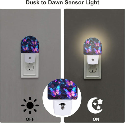 sndheke in,0.5w Glowing Purple Butterflies Night Light Plug into Wall, Neon Butterfly Dusk to Dawn Night Light Plug