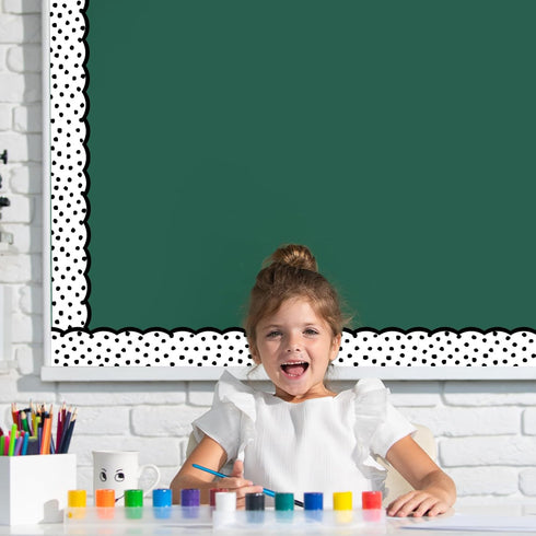 Whaline 65.6ft Dot Bulletin Board Borders, White Black Dot Die-Cut Rolled Trim for School Office Decoration