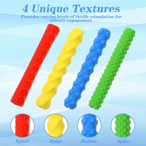 KFHENSOMR 4 Pack Sensory Pen Grips for Quiet Classroom Fidget Toys - Textured Silicone ADHD & Autism Calming Tools