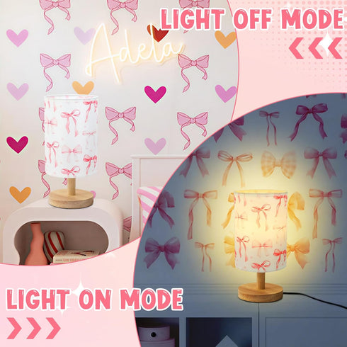Kids Table Lamp for Bedroom Kids Bedside Lamp with Linen Wooden Nightstand Cartoon Nursery Lampshade for Boys Girls