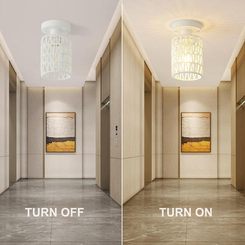 2-Pack Rattan Ceiling Lights Flush Mount, Close to Ceiling Light Fixtures with Rattan Shade, Boho Hand-Woven Farmhouse