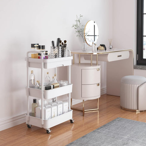 Calmootey 3-Tier Rolling Utility Cart with Drawer, Multifunctional Storage Organizer for Kitchen, Bathroom, Office