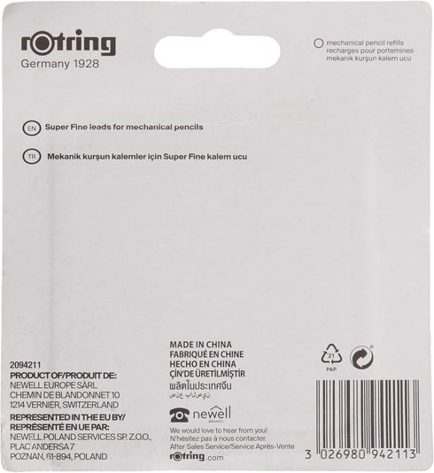 Rotring 0.7 mm 2B Super Polymer Pencil Lead Refills for Mechanical Pencils - 96 Leads in Total - Pack of 4 Tubes