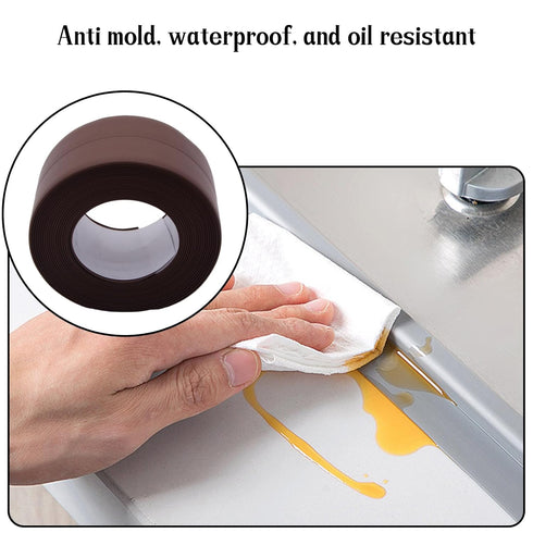 Waterproof Caulk Tape Sealant Strip, 1.5"W x 10.5'L PVC Sealing Tapes for Bathroom Kitchen Sink (Brown)