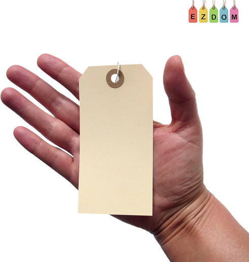 Tags with Elastic String Attached - #5 Manila Paper Label Tags, 4 3/4" x 2 3/8", Box of 200 with Elastic Loop