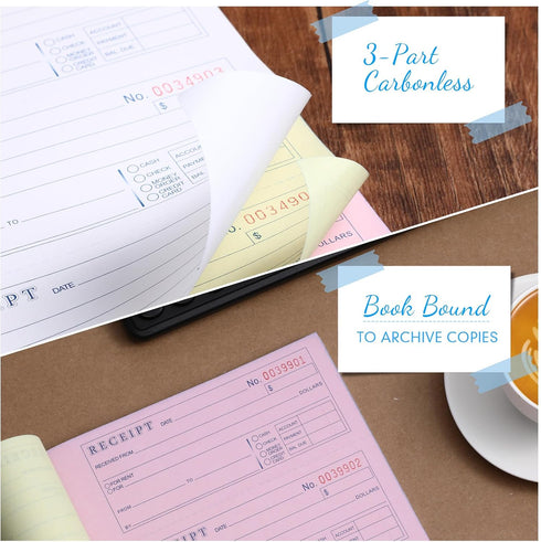 Crtiin 10 Sets 3 7-5/8" 10-7/8" 25 Sets 4 Money and Rent Receipt Books Part Carbonless, x Bound Cover, Receipt Log Book