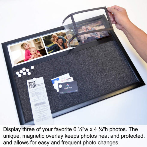 Ultimate Office Fabric Bulletin Board 24 x 18 Memo Board PLUS with 3 Photo Frames and Jumbo Pushpins