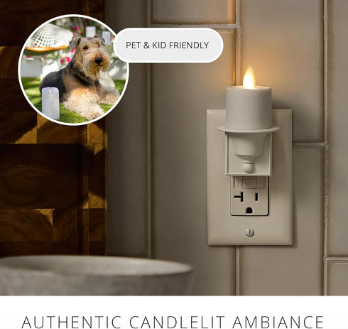 Luminara Flameless Candle Nightlight w/Dusk to Dawn Light Dark Auto Sensor, White Wall Plug Indoor Night LED Light