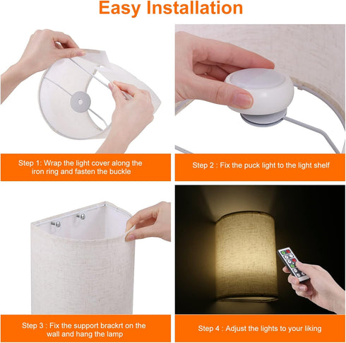 Sunydog 2 Dimmable PCS RGBW Retro Wall Lamp Fabric Shade Wall Sconce Wall Light Fixtures with Remote Controller