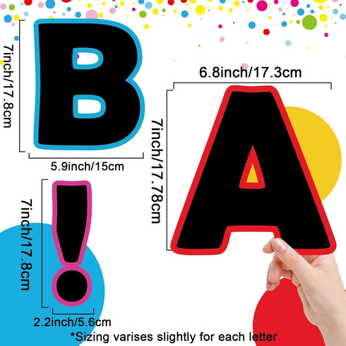 Qyeahkj 300 PCS Large 7" Font Bulletin Board Letters, Black with Rainbow Neon Decoration Border for Classroom Decor