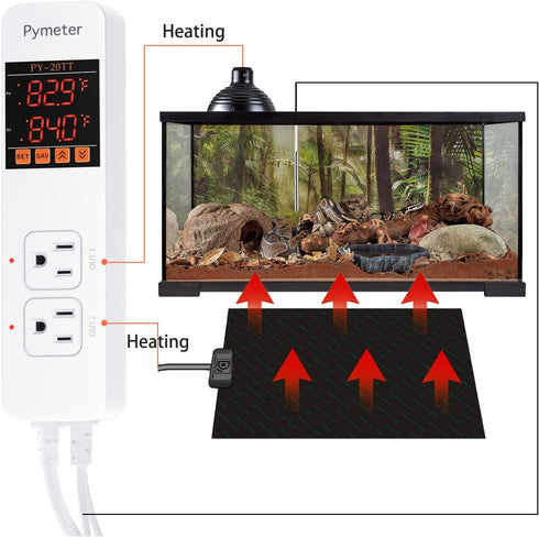 Digital Temperature Controller, Dual Probe Reptile Thermostat Outlet for Terrarium Heat Mat, 10A 1200W