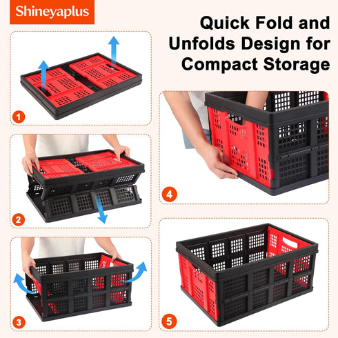 55L, 1PK Collapsible Storage Bins Heavy Duty Plastic Milk Crates for Storage, Foldable Collapsible Crates